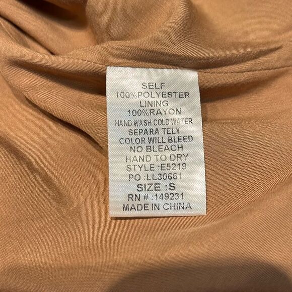 NEW Swiss Polka Dot Chiffon Dress Sz Small Pom Mini Tan Mocha Brown Long Sleeve - Picture 10 of 10